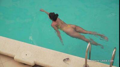 Russian Lada - Swimsuit pool - Milf in see thru bikini outdoors by the pool - sunporno.com - Russia